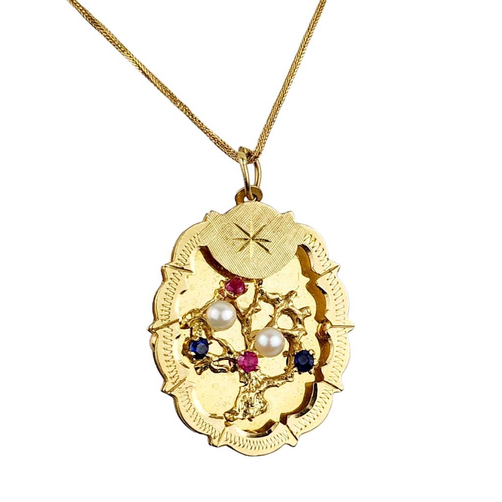 14k Gold Sapphire & Ruby Tree Of Life Pendant